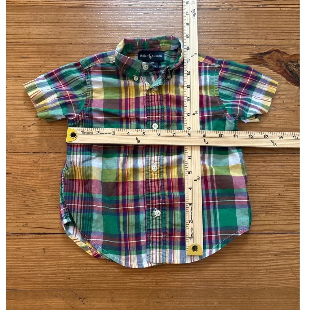 Ralph‎ Lauren Plaid Button Down Shirt Kids Multi Color Short Sleeve SIZE 24M
